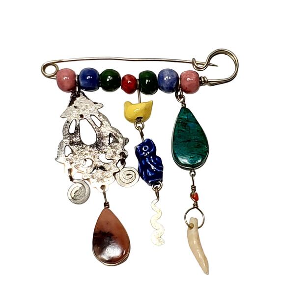 Vintage Safety Pin Brooch Charms Dangle - Picture 2 of 3